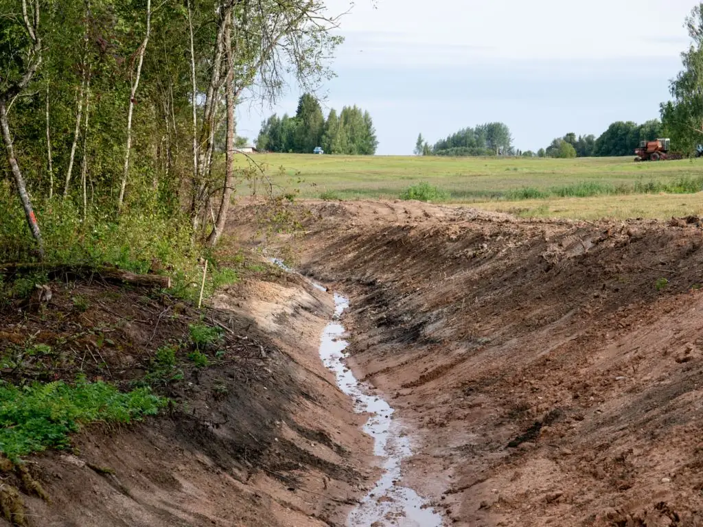 Drainage swale carrying water away from a property
